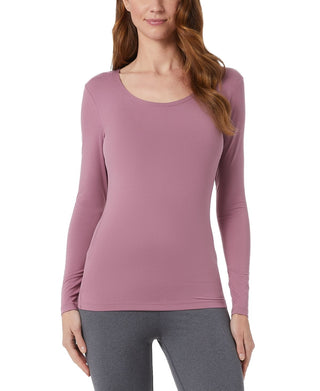 32 DEGREES Top feminino preto aconchegante com decote redondo, tamanho grande