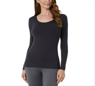 32 DEGREES Top feminino preto aconchegante com decote redondo, tamanho grande