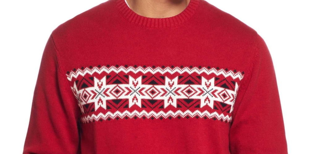 Suéter masculino vintage à prova de intempéries com listras no peito e floco de neve, vermelho, tamanho 2XL