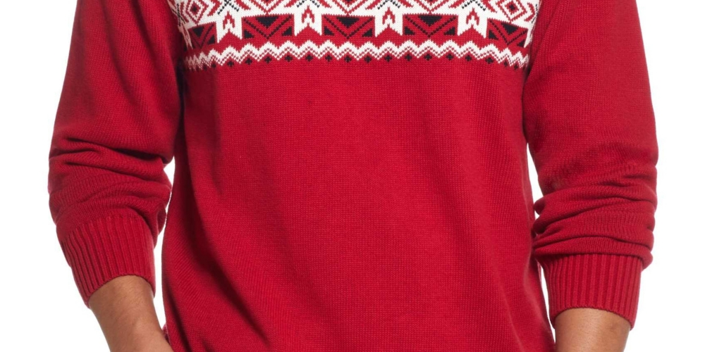 Suéter masculino vintage à prova de intempéries com listras no peito e floco de neve, vermelho, tamanho 2XL