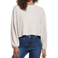 Blusa vintage feminina à prova de intempéries, com ombros caídos e manga balão, gola redonda, bege, tamanho médio