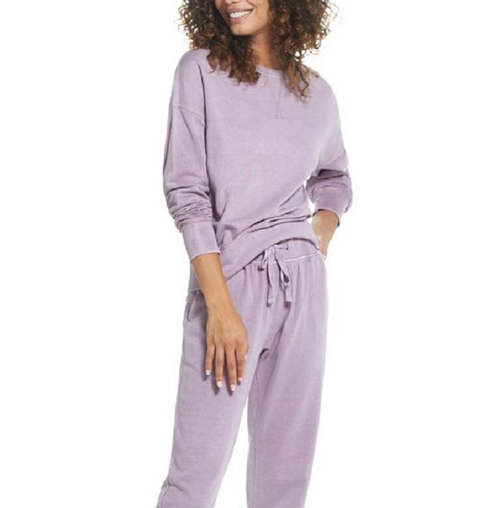 Blusa feminina vintage à prova de intempéries, com decote redondo, estilo francês, lavada ao sol, roxa, tamanho extragrande