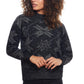 Suéter feminino vintage trançado em chenille com gola falsa e floco de neve, preto, tamanho grande, à prova de intempéries