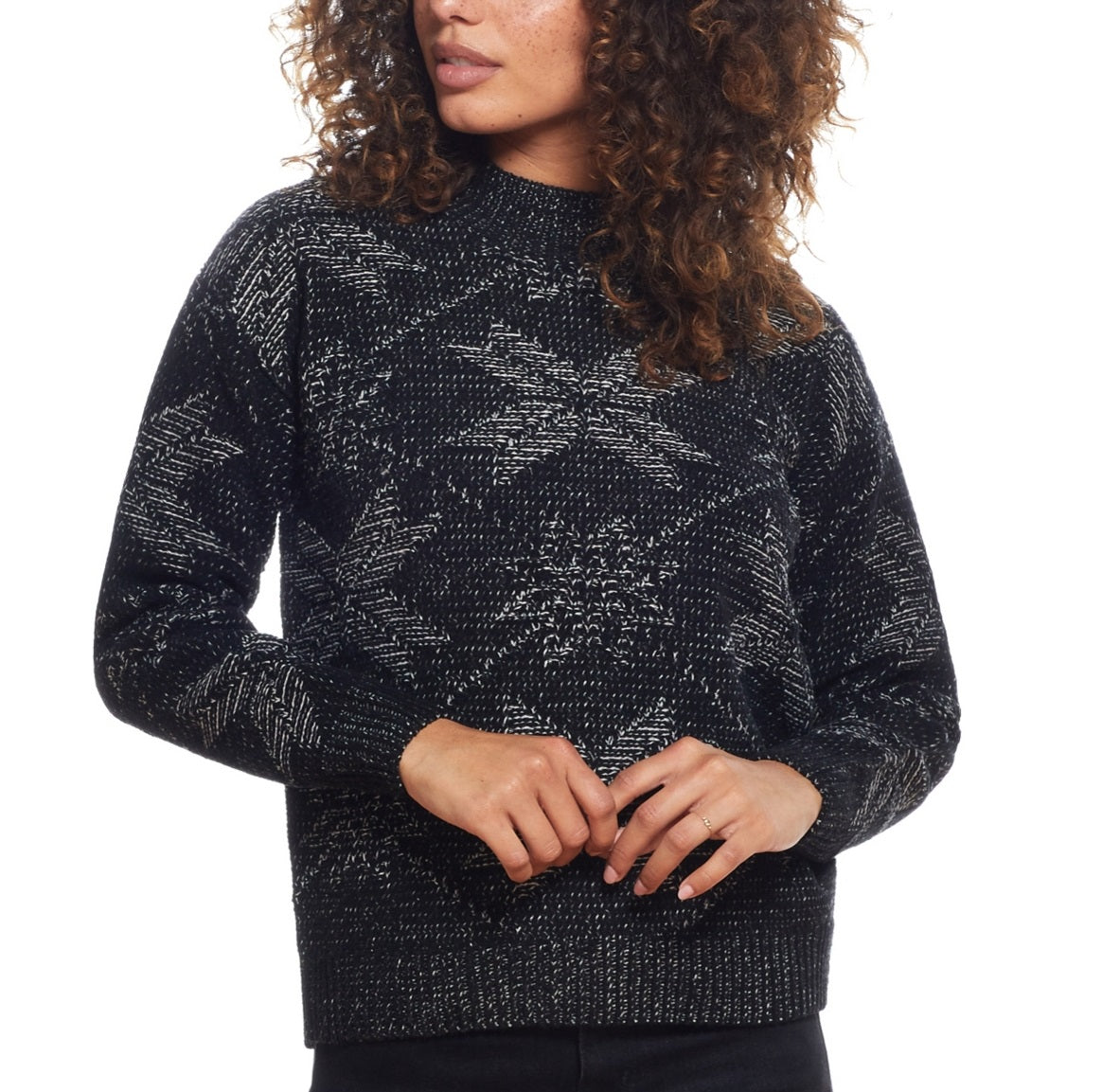 Suéter feminino vintage trançado em chenille com gola falsa e floco de neve, preto, tamanho grande, à prova de intempéries