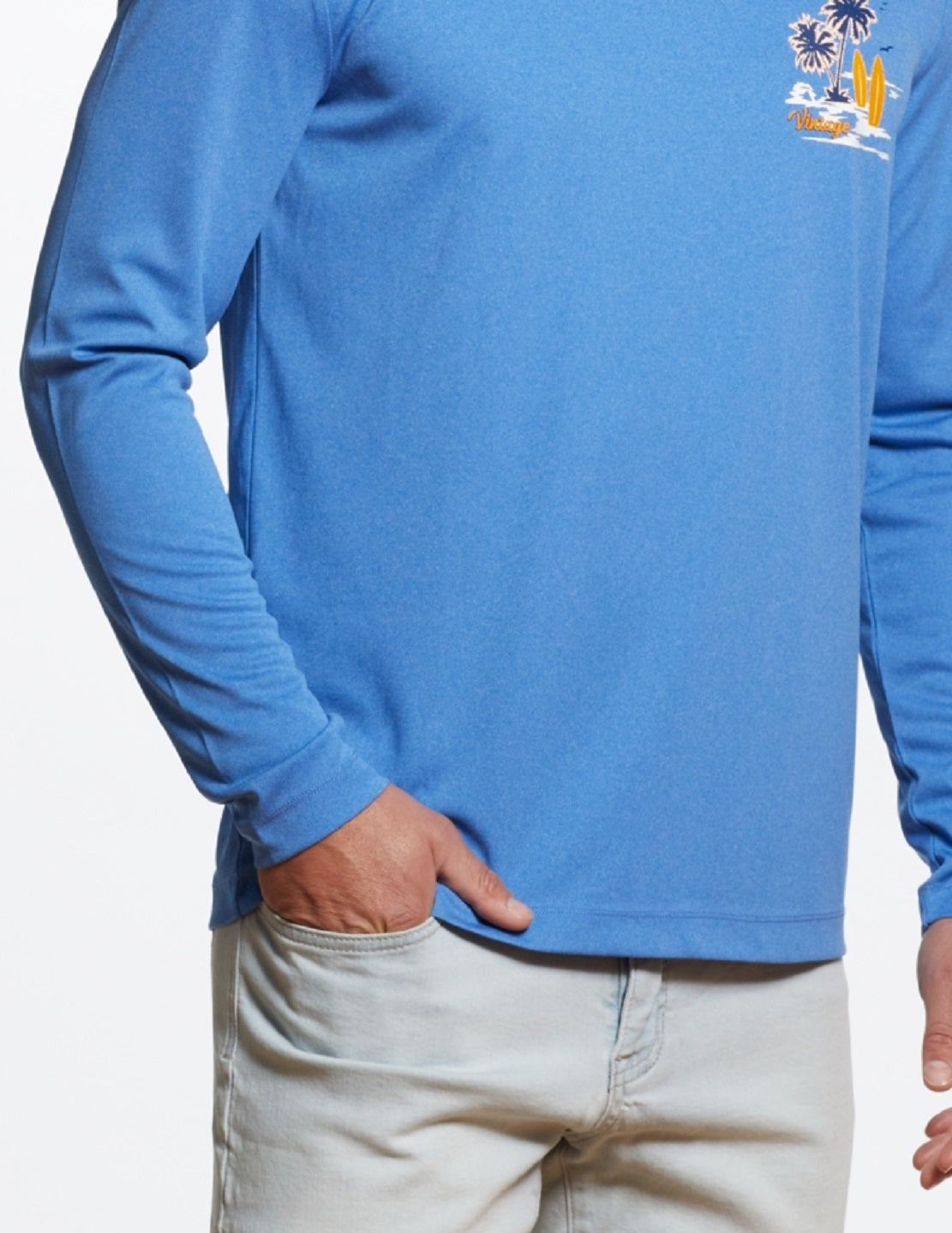 Camisa de manga comprida masculina vintage à prova de intempéries, tamanho médio, azul