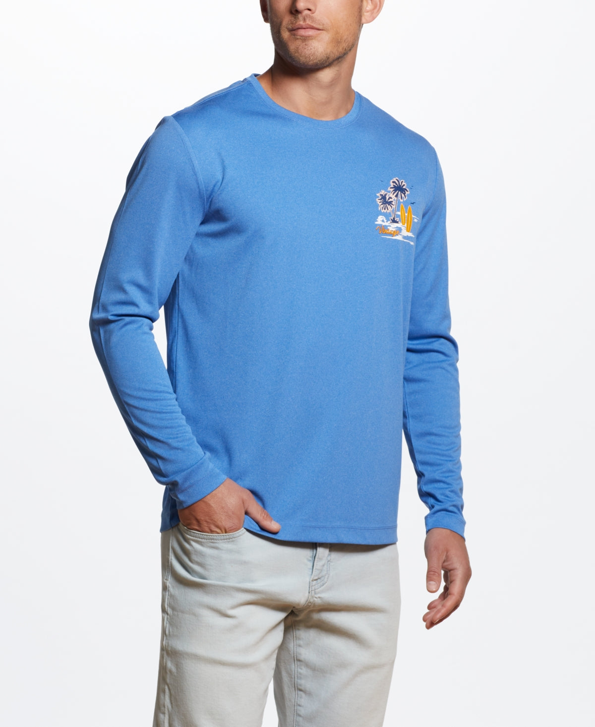 Camisa de manga comprida masculina vintage à prova de intempéries, tamanho médio, azul