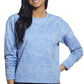 Blusa feminina com bolso no peito e gola redonda, azul, tamanho grande