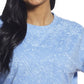 Blusa feminina com bolso no peito e gola redonda, azul, tamanho grande
