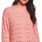 Suéter feminino Slub Pointelle com gola simulada rosa tamanho médio