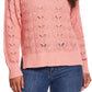 Suéter feminino Slub Pointelle com gola simulada rosa tamanho médio