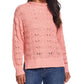 Suéter feminino Slub Pointelle com gola simulada rosa tamanho médio
