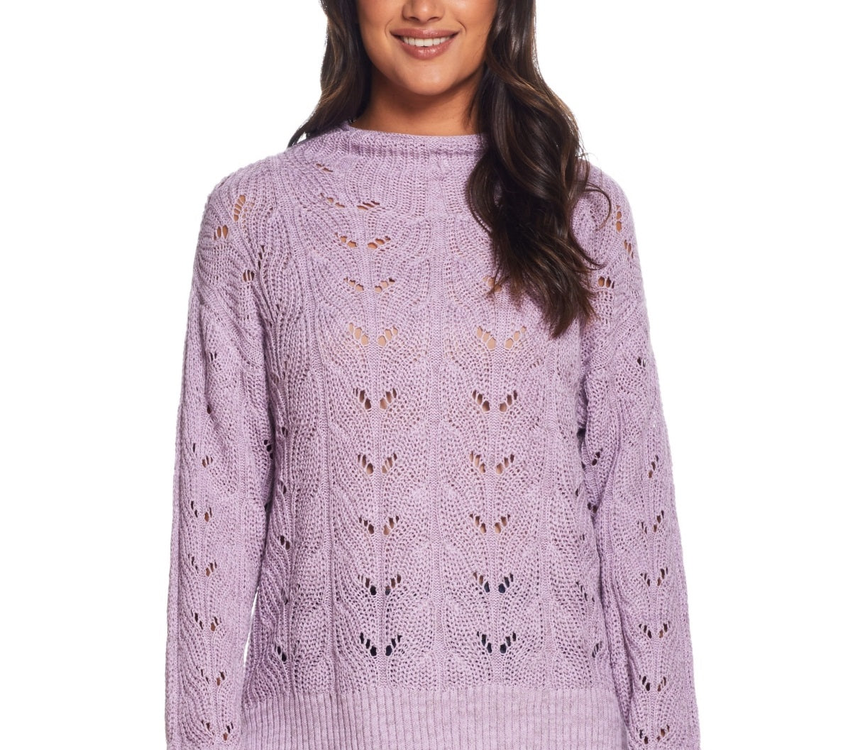 Suéter vintage feminino à prova de intempéries com gola falsa e slub pointelle roxo tamanho grande