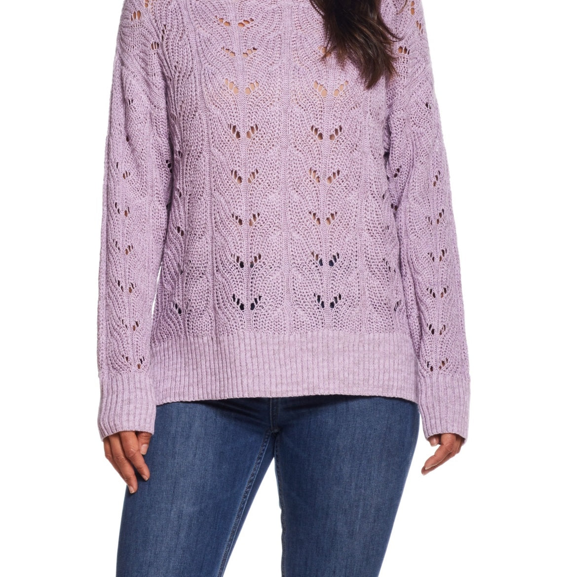 Suéter vintage feminino à prova de intempéries com gola falsa e slub pointelle roxo tamanho grande