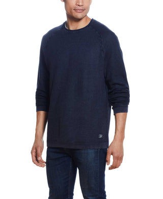 Suéter texturizado Stonewash vintage masculino à prova de intempéries, azul, tamanho médio