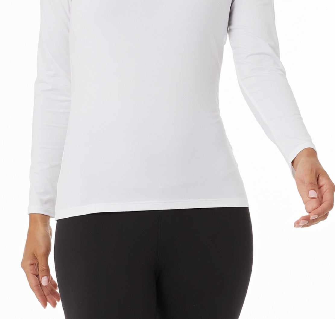 32 Degrees Top feminino de manga comprida com decote redondo, branco, tamanho grande