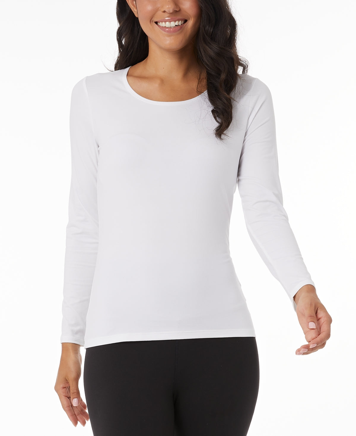 32 Degrees Top feminino de manga comprida com decote redondo, branco, tamanho grande