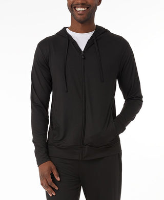 Jaqueta de dormir masculina 32 Degrees com capuz e zíper completo, secagem rápida, preta, tamanho pequeno