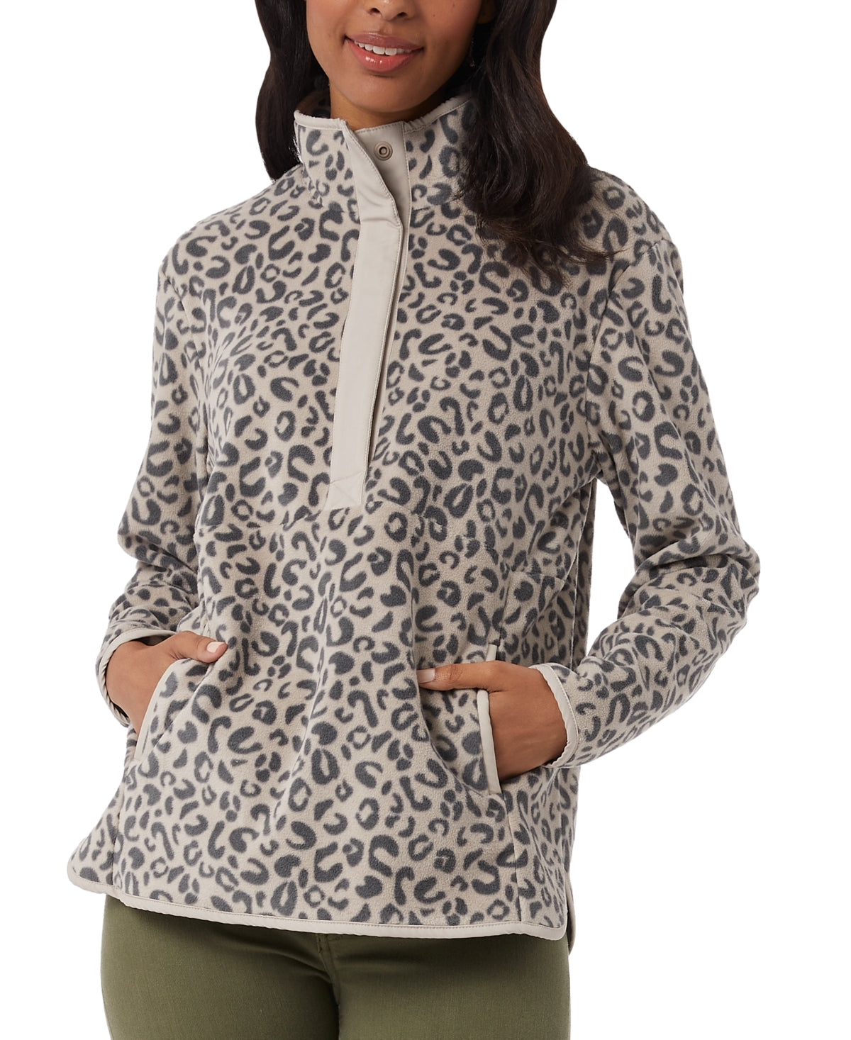 Blusa de lã feminina 32 Degrees com meio botão de pressão, cinza, tamanho pequeno