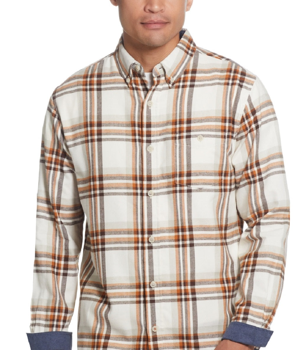 Camisa de flanela masculina vintage à prova de intempéries, mangas compridas, marrom, tamanho grande