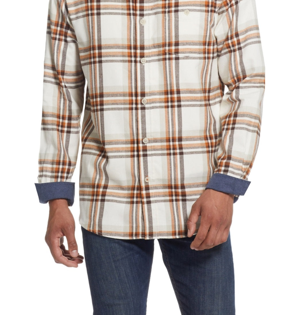 Camisa de flanela masculina vintage à prova de intempéries, mangas compridas, marrom, tamanho grande