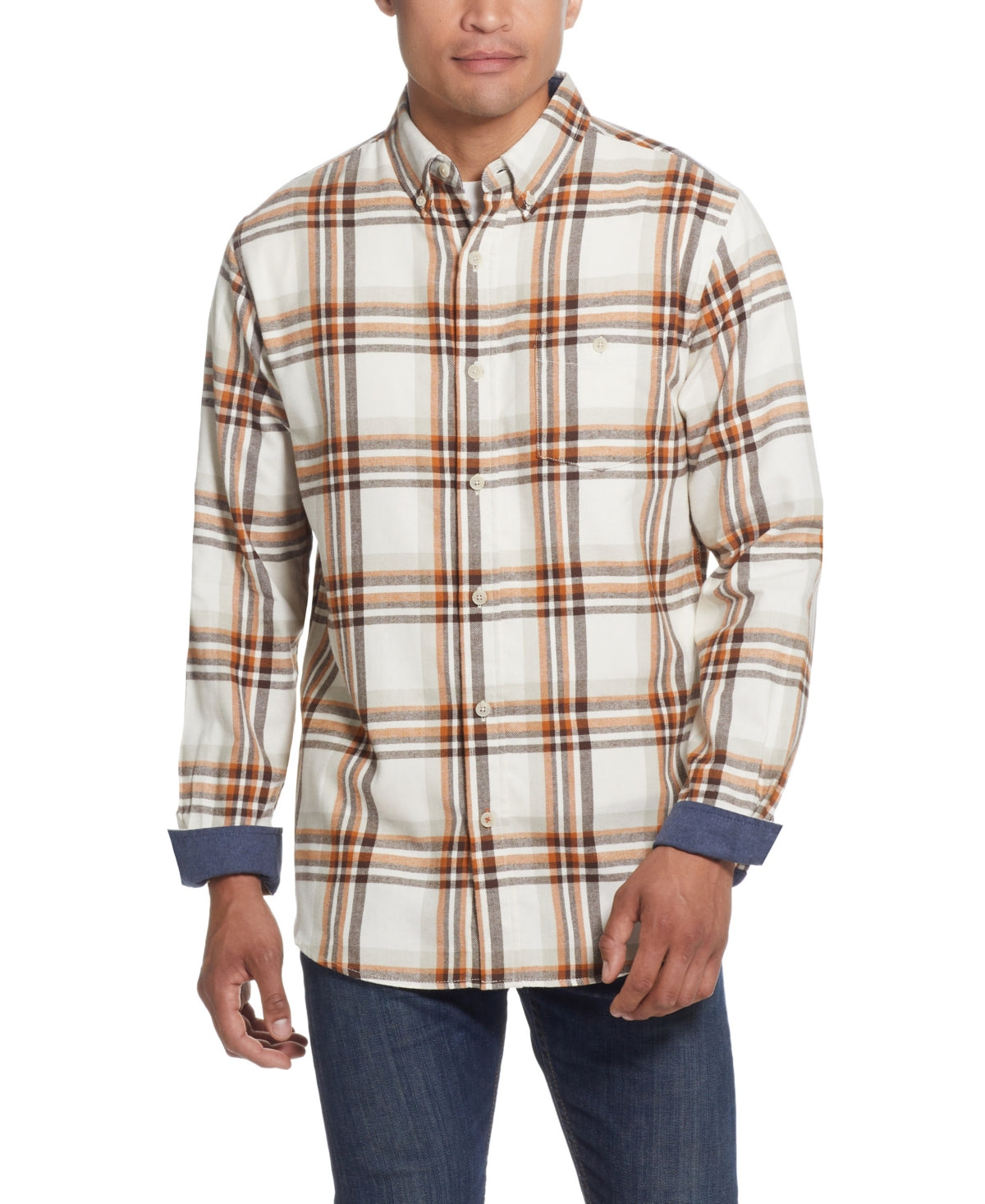 Camisa de flanela masculina vintage à prova de intempéries, mangas compridas, marrom, tamanho grande