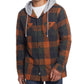 Camisa de flanela com capuz vintage masculina à prova de intempéries, jaqueta marrom, tamanho grande