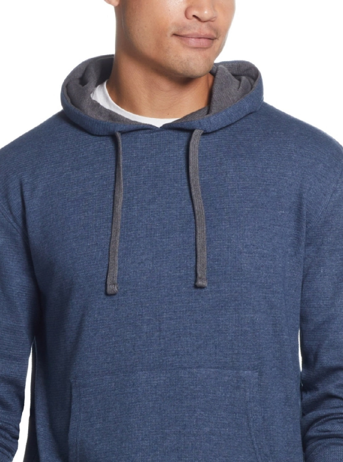 Moletom masculino vintage impermeável com capuz e manga comprida estilo waffle, azul, tamanho médio