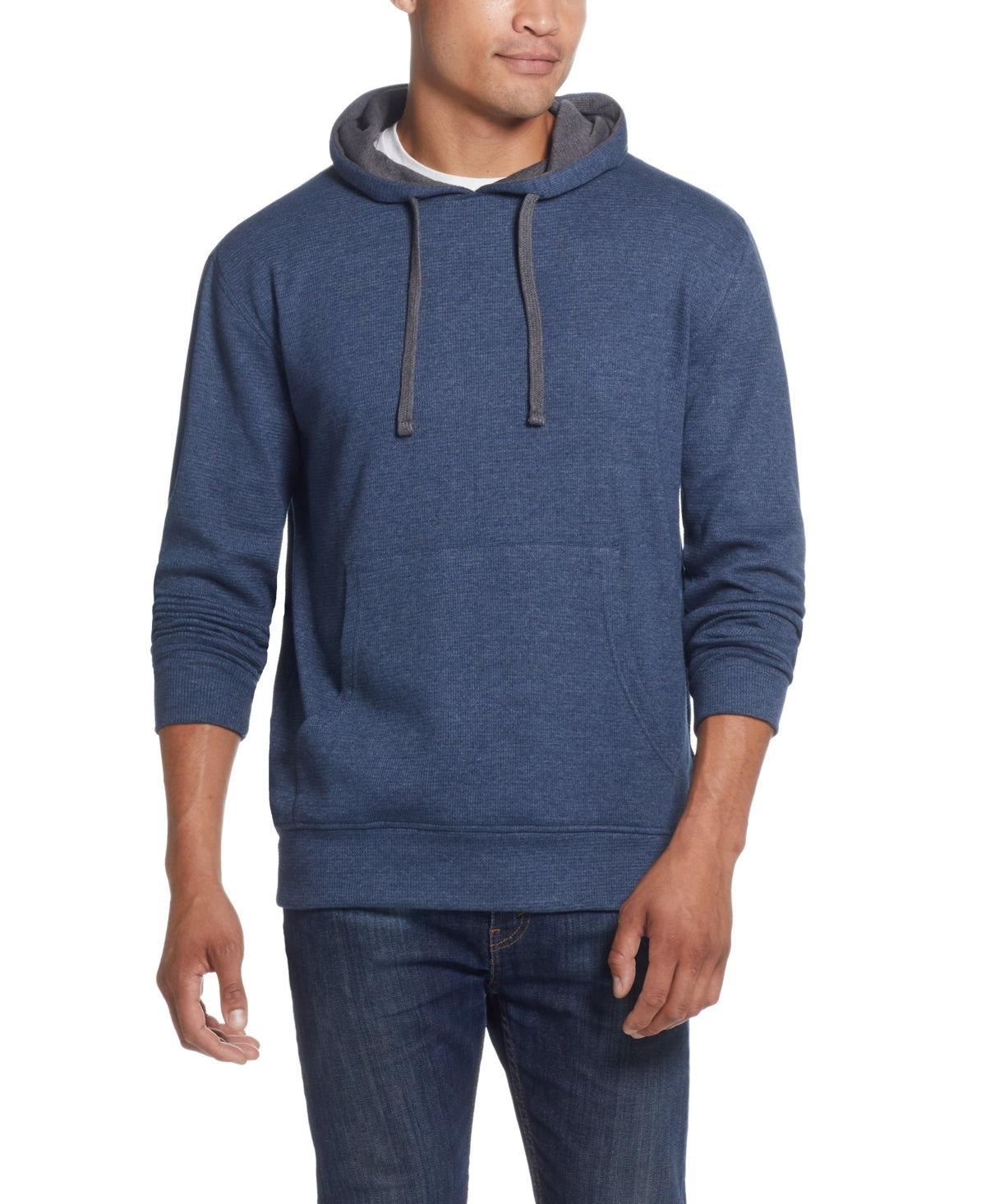 Moletom masculino vintage impermeável com capuz e manga comprida estilo waffle, azul, tamanho médio