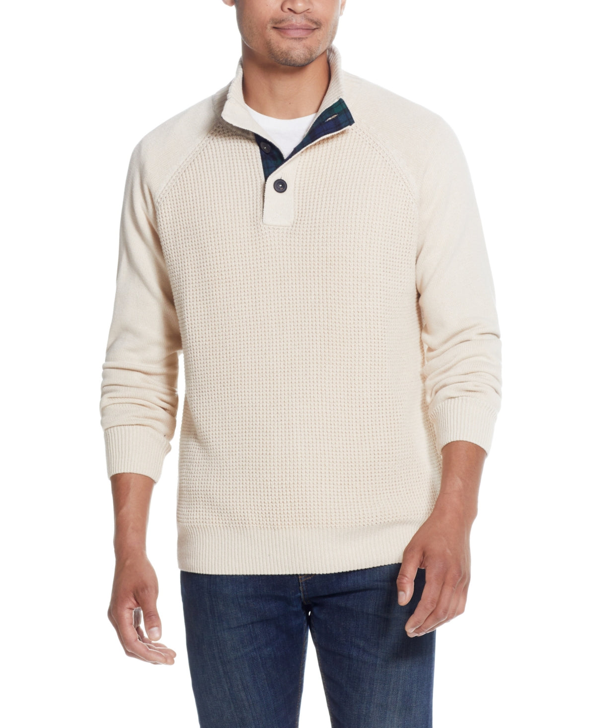 Suéter masculino vintage texturizado com gola falsa e botões, à prova de intempéries, marrom, tamanho grande