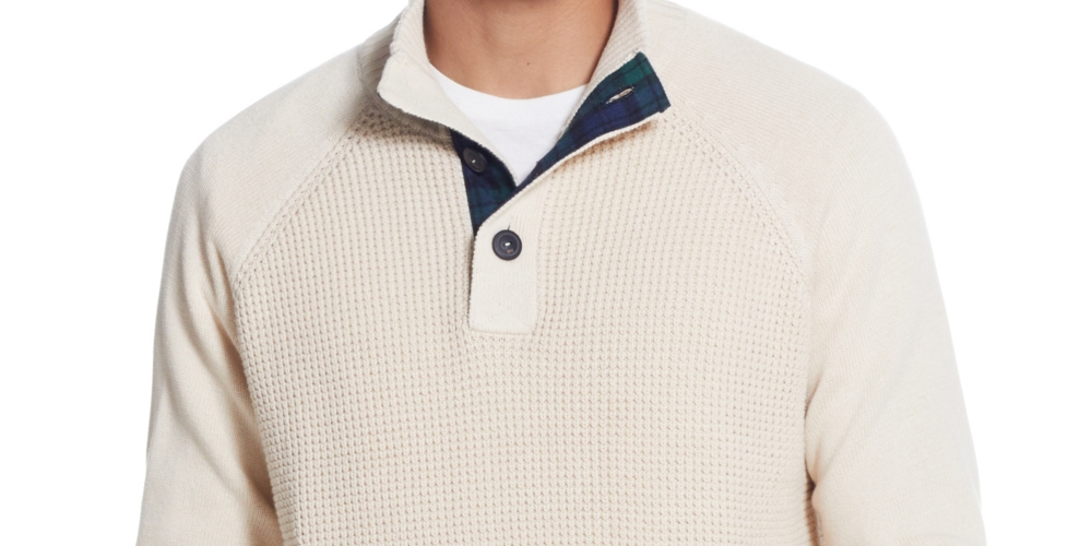 Suéter masculino vintage texturizado com gola falsa e botões, à prova de intempéries, marrom, tamanho grande