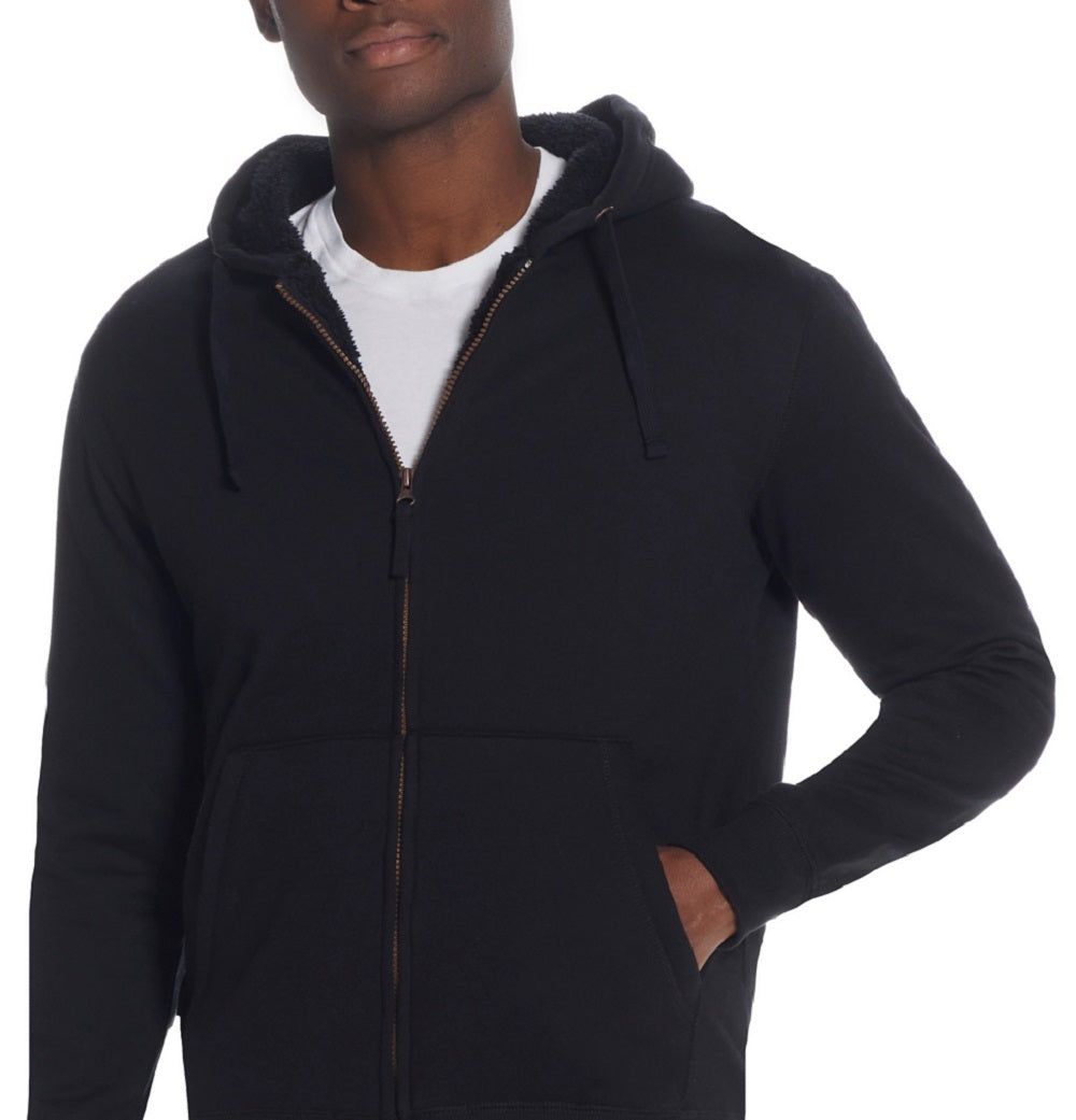 Moletom com capuz vintage masculino com zíper completo e forro de sherpa, preto, tamanho grande