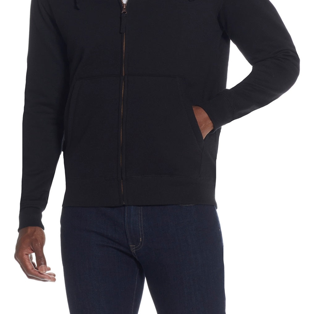 Moletom com capuz vintage masculino com zíper completo e forro de sherpa, preto, tamanho grande