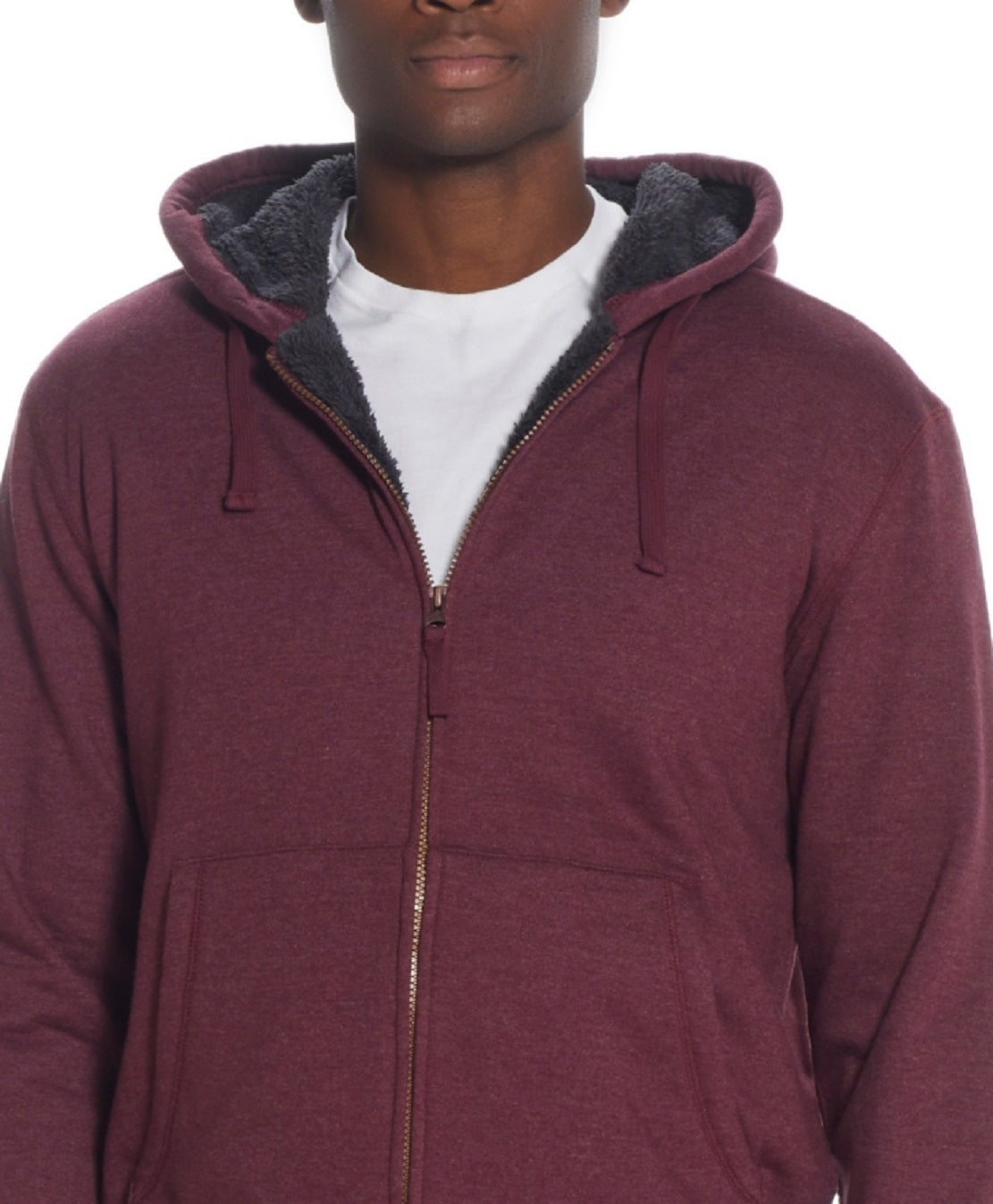 Moletom com capuz vintage masculino com zíper completo e forro de sherpa, vermelho, tamanho médio