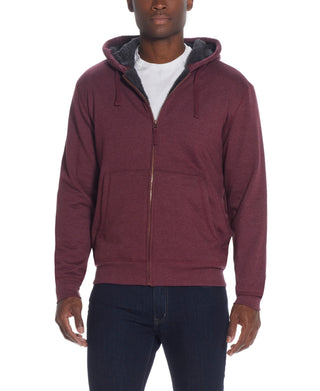 Moletom com capuz vintage masculino com zíper completo e forro de sherpa, vermelho, tamanho médio