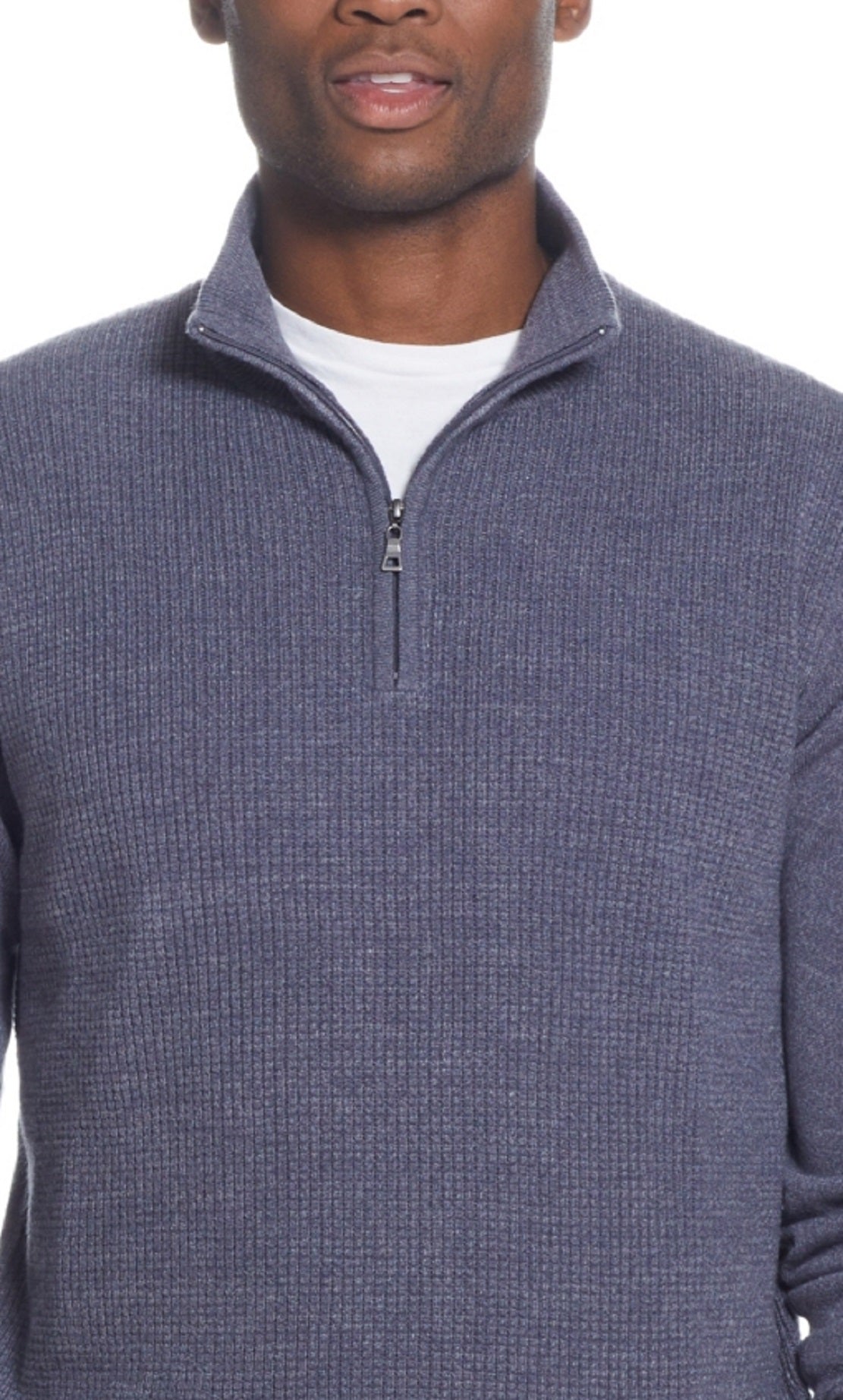 Suéter masculino vintage à prova de intempéries com toque suave e zíper de um quarto, azul, tamanho XX-G
