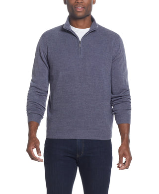 Suéter masculino vintage à prova de intempéries com toque suave e zíper de um quarto, azul, tamanho XX-G