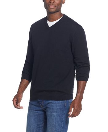 Suéter masculino vintage de algodão e caxemira, gola V, preto, tamanho grande, à prova de intempéries