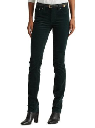 Calça jeans feminina Ralph Lauren de veludo cotelê com bolsos e zíper, para uso no trabalho, perna reta, verde, tamanho 16