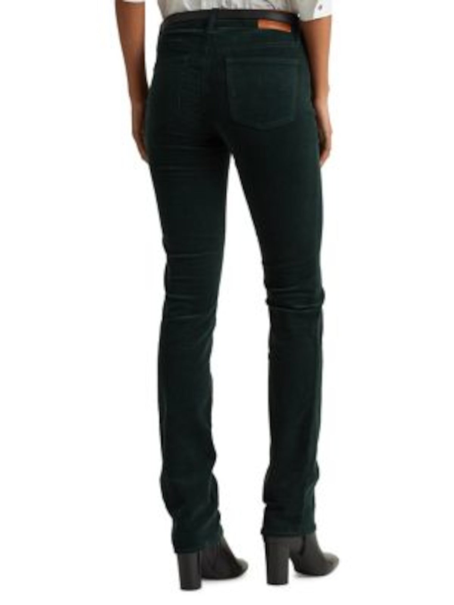 Calça jeans feminina Ralph Lauren de veludo cotelê com bolsos e zíper, para uso no trabalho, perna reta, verde, tamanho 16