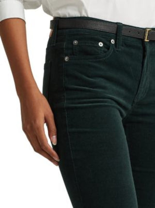 Calça jeans feminina Ralph Lauren de veludo cotelê com bolsos e zíper, para uso no trabalho, perna reta, verde, tamanho 16