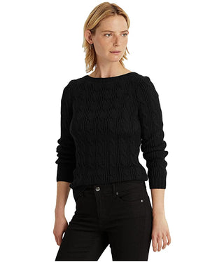 Suéter Ralph Lauren Feminino de Algodão com Decote Canoa e Tricô Preto Tamanho Grande