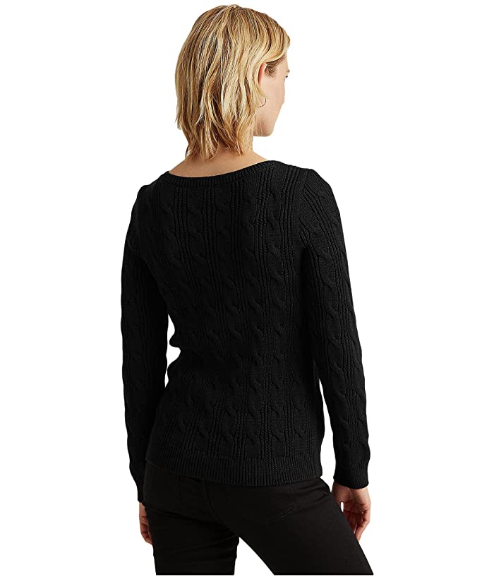 Suéter Ralph Lauren Feminino de Algodão com Decote Canoa e Tricô Preto Tamanho Grande