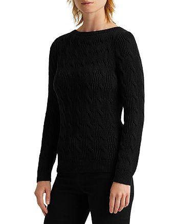 Suéter Ralph Lauren Feminino de Algodão com Decote Canoa e Tricô Preto Tamanho Grande