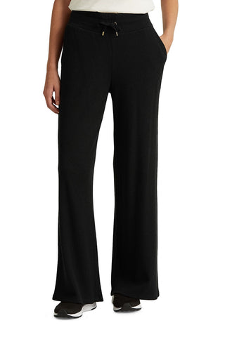 Calça térmica feminina Ralph Lauren com bolsos e cordão, preta, tamanho médio