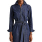 Vestido jeans Ralph Lauren feminino Jameika com manga comprida e gola abotoada, azul, tamanho pequeno
