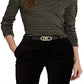 Camiseta Ralph Lauren Feminina Listrada Metálica Preta Tamanho P