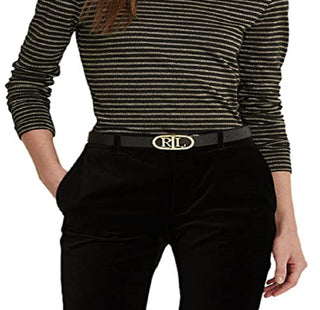 Camiseta Ralph Lauren Feminina Listrada Metálica Preta Tamanho P