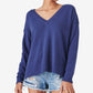 Suéter feminino Lucky Brand com decote em V e mistura de algodão, azul, tamanho médio
