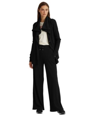 Jaqueta Ralph Lauren Feminina de Malha Waffle com Bolsos Elásticos e Manga Longa e Frente Aberta, Preta, Tamanho Médio