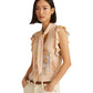 Blusa Ralph Lauren Feminina Floral Amarrada no Pescoço Marrom Tamanho Grande